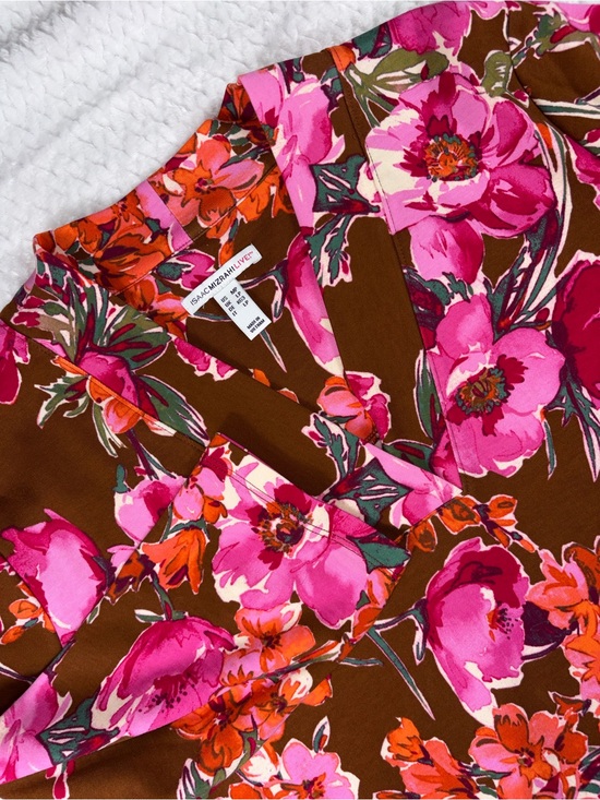 Isaac Mizrahi Tops - Isaac Mizrahi Live! Brown Pink Floral Cotton V Neck Tunic Top Size Medium Petite